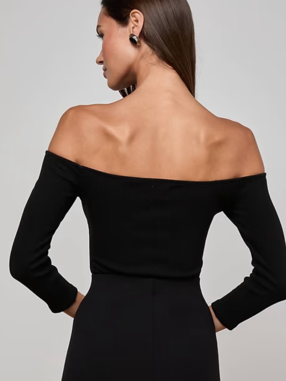 L'AGENCE Black Off-The-Shoulder Ribbed Bodysuit - Picture 3 of 12